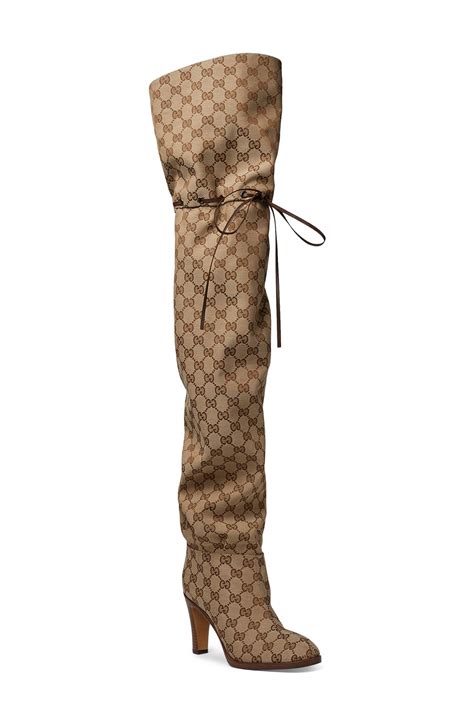 gucci original gg canvas over the knee boot|Gucci print thigh high boots.